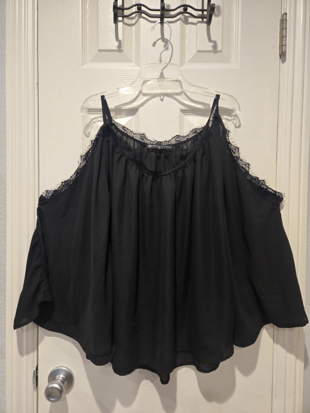 Fashion to Figure Whimsigoth Witchy Black Lace-trim Cold-shoulder Blouse Size 12